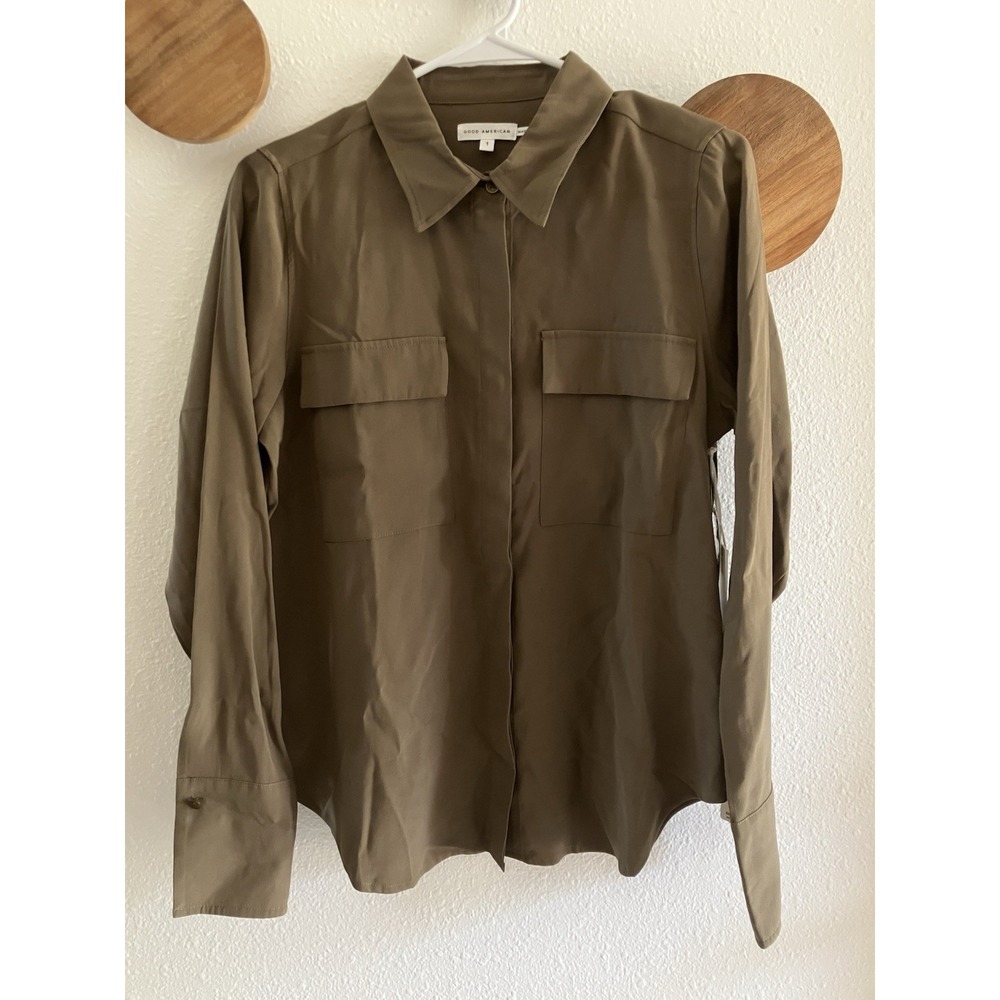 Good American Oversized Shirt Womens Small Dirty Olive Button Down Long Sleeve